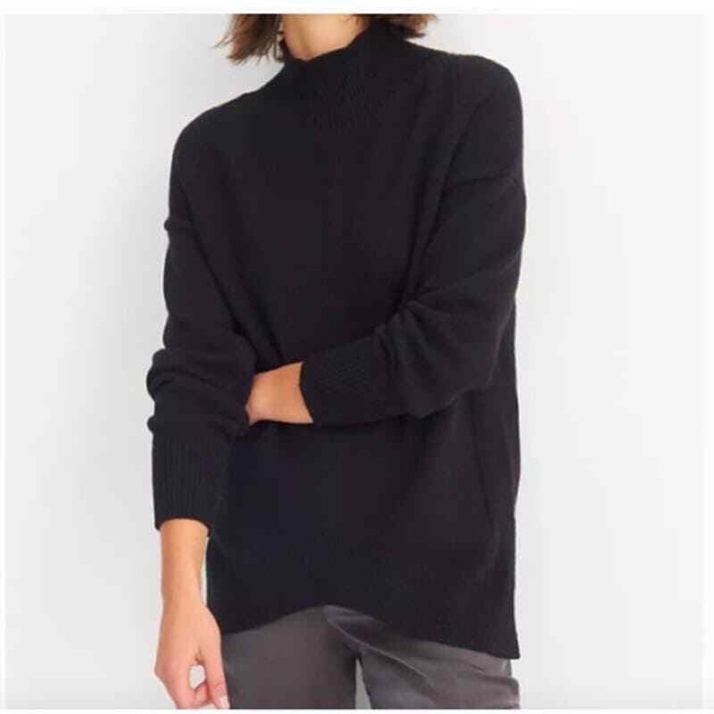 Anthropology Maeve Crystal Black Tunic Sweater Mock Neck 3X